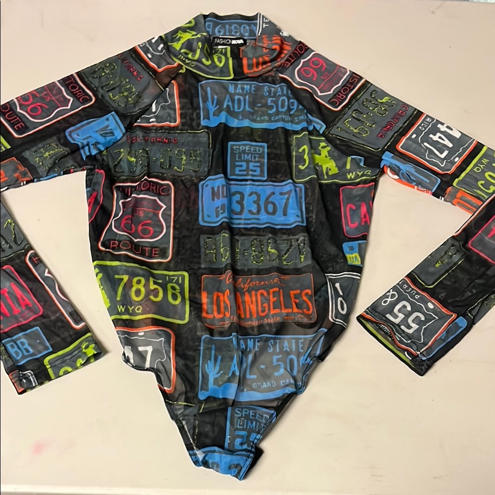 Fashion Nova Multicolor Graphic Bodysuit